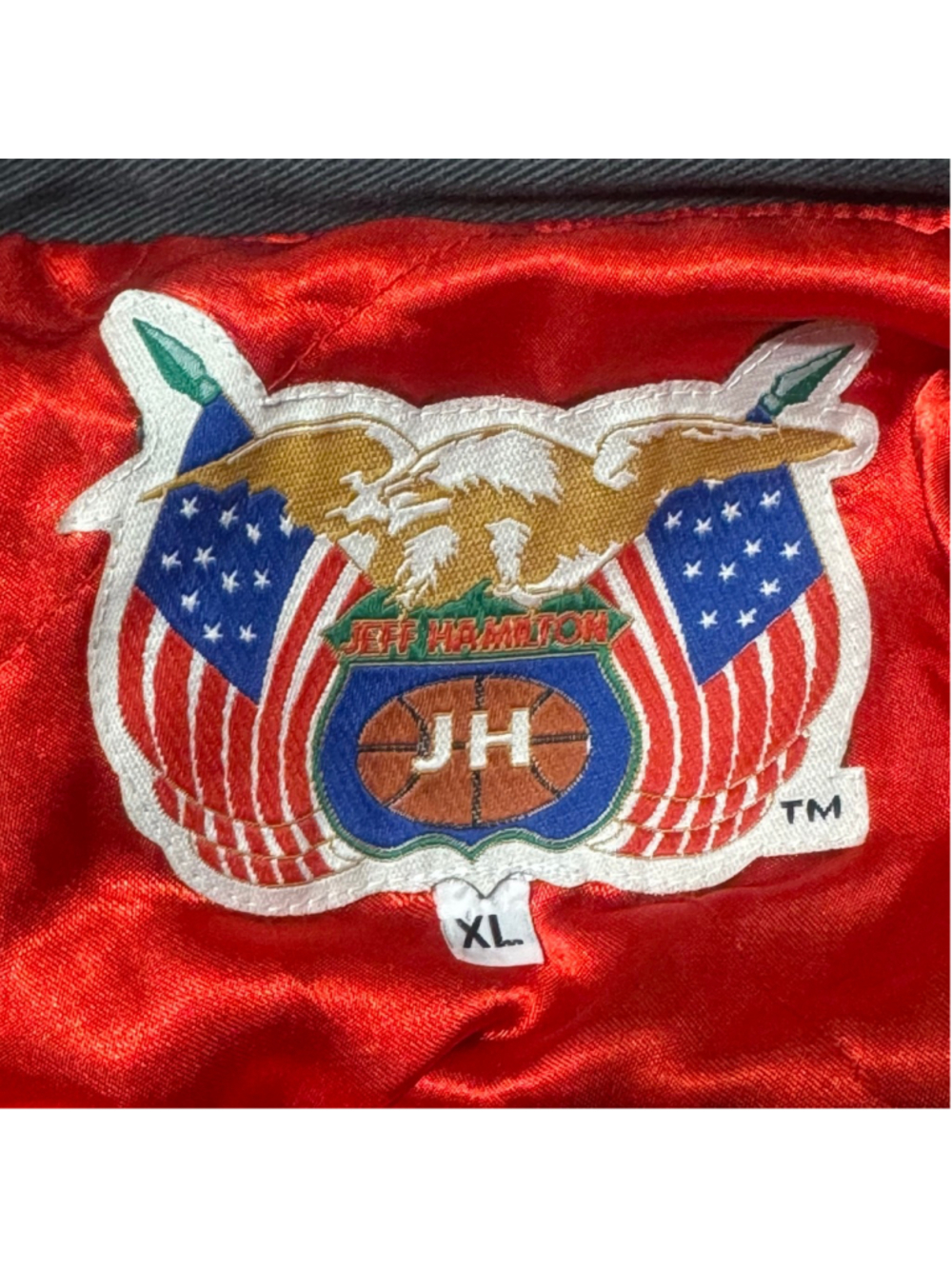 Vintage Jeff Hamilton NBA Patch Leather Bomber Jacket XL Rare Y2K Streetwear - Picture 5 of 16
